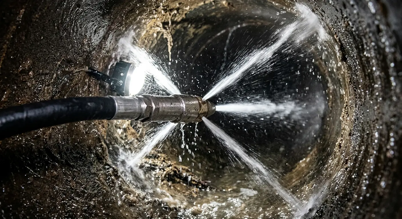High-pressure hydro jetting nozzle cleaning sewer pipe for Trenchless Sewer Repair in Lamesa
